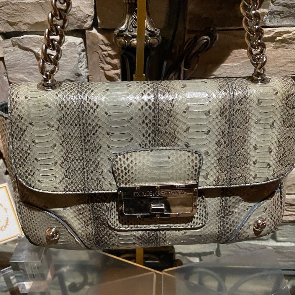 Dolce & Gabbana Snakeskin Shoulder Bag in Cream and Gray